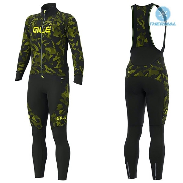 2019 ALE Camouflage Zwart-Geel Thermal Fietskleding Set Wielershirts Lange Mouw+Lange Wielrenbroek Bib 574YIDR