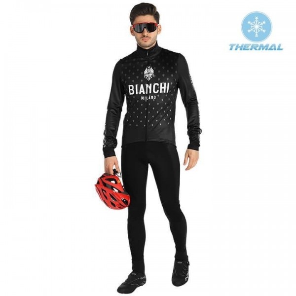 2019 Bianchi Milano FT Zwart Thermal Fietskleding Set Wielershirts Lange Mouw+Lange Wielrenbroek Bib 273GBVP