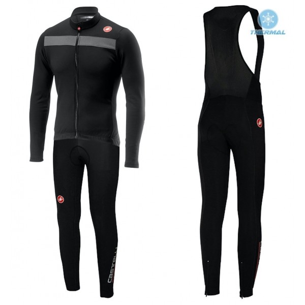 2019 Casteli Puro 3 Zwart Thermal Fietskleding Set Wielershirts Lange Mouw+Lange Wielrenbroek Bib 472ZNJA