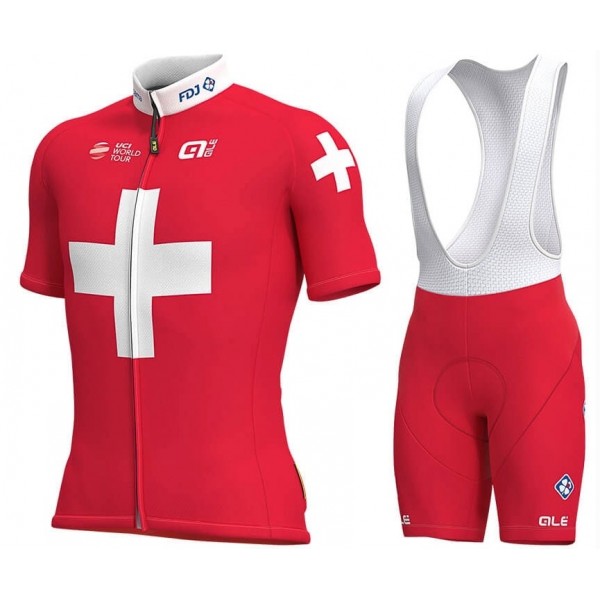 2019 Groupama FDJ Swiss Champion Fietskleding Set Fietsshirt Met Korte Mouwen+Korte Koersbroek Bib 891VXCU