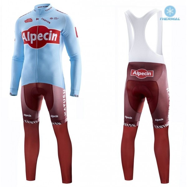 2019 Katusha Alpecin Team Thermal Fietskleding Set Wielershirts Lange Mouw+Lange Wielrenbroek Bib 840VYVR