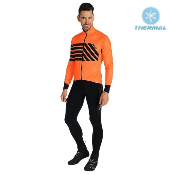 2019 Santini Svolta Orange Thermal Fietskleding Set Wielershirts Lange Mouw+Lange Wielrenbroek Bib 472YNPA