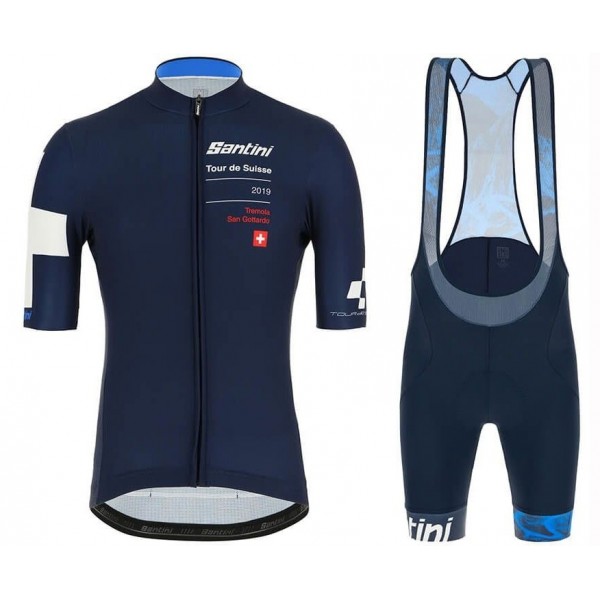 2019 Santini Tour De Suisse Blauw Fietskleding Set Fietsshirt Met Korte Mouwen+Korte Koersbroek Bib 343KTGY