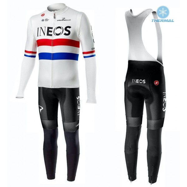 2019 Team INEOS UK Champion Thermal Fietskleding Set Wielershirts Lange Mouw+Lange Wielrenbroek Bib 471WXZM