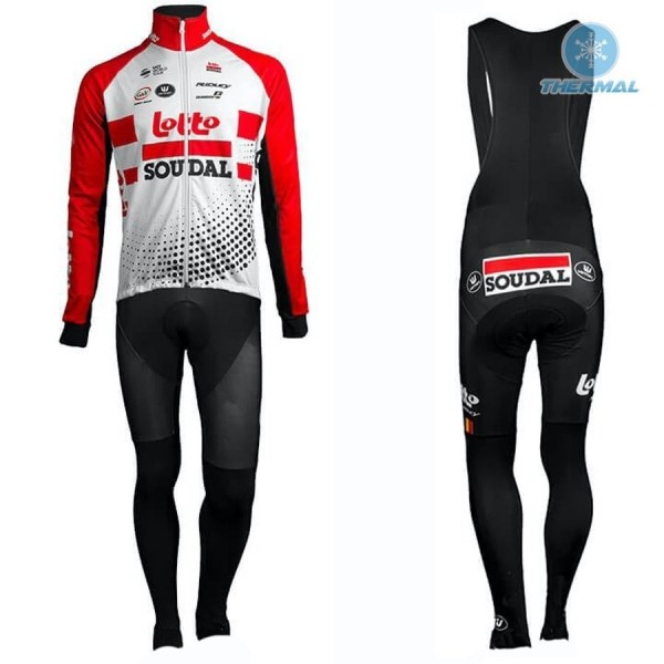 2019 Team Lotto Rood Thermal Fietskleding Set Wielershirts Lange Mouw+Lange Wielrenbroek Bib 610PTVS