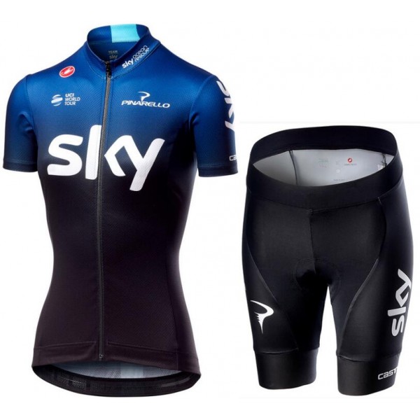 TEAM SKY 2019 Dames Fietskleding Set Wielershirt Korte Mouw+Korte Fietsbroeken