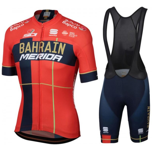Team Bahrain Merida 2019 Fietskleding Set Wielershirt Korte Mouw+Korte Fietsbroeken Bib