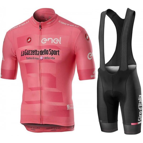 Giro D'Italia 2019 Rosa Fietskleding Set Wielershirt Korte Mouw+Korte Fietsbroeken Bib