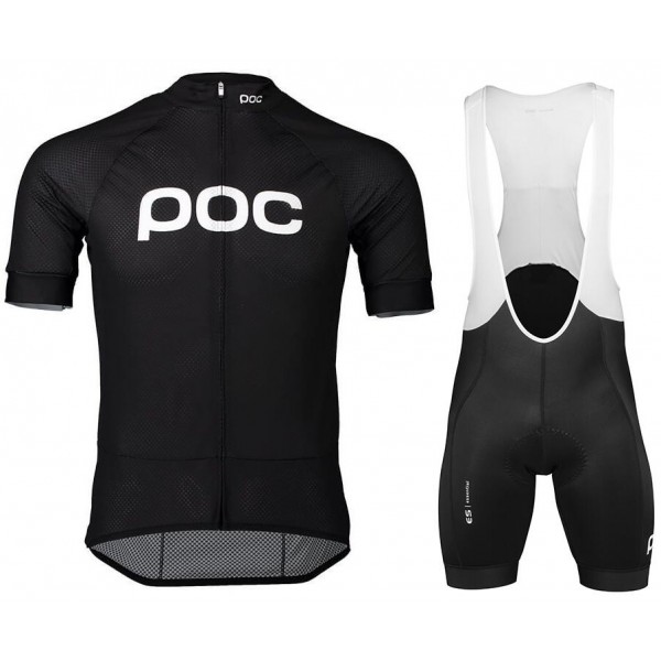 POC Essential Road Logo Black Fietskleding Set Wielershirt Korte Mouw+Korte Fietsbroeken Bib