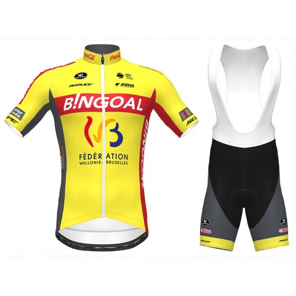 2020 Bingoal Wallonie Bruxelle Geel Fietskleding Set Fietsshirt Met Korte Mouwen+Korte Koersbroek Bib 946DHNY