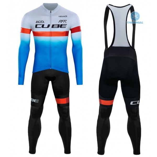 2020 CUBE Blauw Pro Team Thermal Fietskleding Set Wielershirts Lange Mouw+Lange Wielrenbroek Bib 998XVXC
