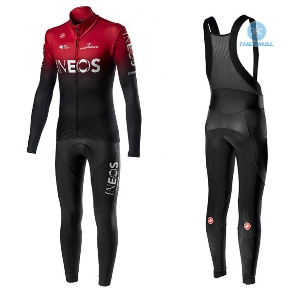 2020 INEOS Team Rood Thermal Fietskleding Set Wielershirts Lange Mouw+Lange Wielrenbroek Bib 252HRHP