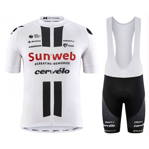 2020 SUMWEB Team LTD Wit Fietskleding Set Fietsshirt Met Korte Mouwen+Korte Koersbroek Bib 378EGSJ