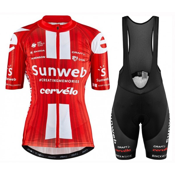 2020 SUMWEB Team Rood Dames Fietskleding Set Wielershirt Korte Mouw+Korte Fietsbroeken Bib 302OXDB