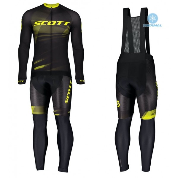 2020 Scott RC Pro Zwart-Geel Thermal Fietskleding Set Wielershirts Lange Mouw+Lange Wielrenbroek Bib 673DJBG