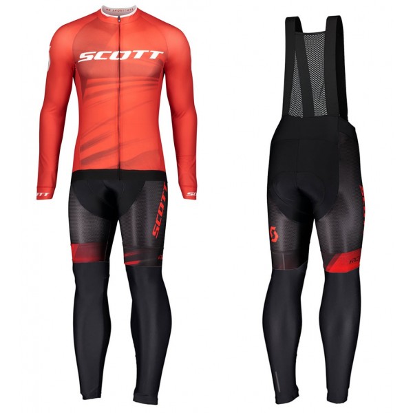 2020 Scott RC Pro Rood Wielerkleding Set Wielershirt Lange Mouw+Lange Fietsbroeken Bib 784XTXO