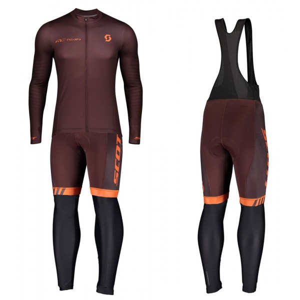 2020 Scott RC Team 1.0 Claret Wielerkleding Set Wielershirt Lange Mouw+Lange Fietsbroeken Bib 162KJZW