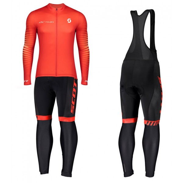 2020 Scott RC Team 1.0 Fiery Wielerkleding Set Wielershirt Lange Mouw+Lange Fietsbroeken Bib 875ADAS