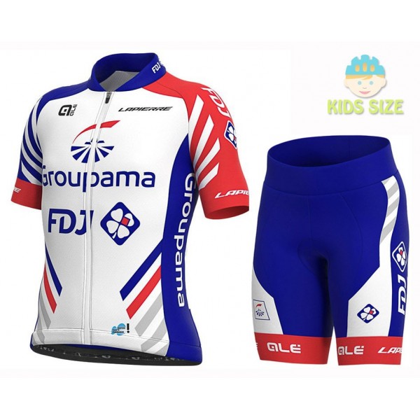 2020 Team FDJ Kids Fietskleding Set Wielershirt Korte Mouw+Korte Fietsbroeken Bib 279CPQL