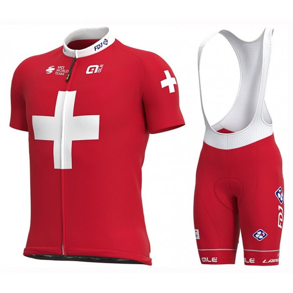 2020 Team FDJ Swiss Champion Fietskleding Set Fietsshirt Met Korte Mouwen+Korte Koersbroek Bib 204THFJ