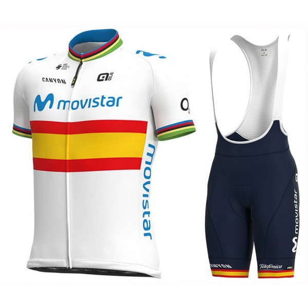 2020 Team Movistar Spain Champion Fietskleding Set Fietsshirt Met Korte Mouwen+Korte Koersbroek Bib 383OXNM