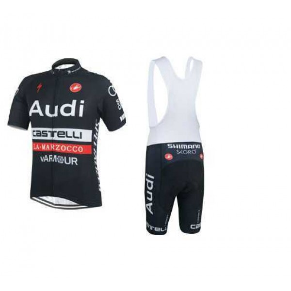 2015 AUDI Fietskleding Set Fietsshirt Met Korte Mouwen+Korte Koersbroek Zwar