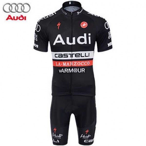 2015 AUDI Fietskleding Wielershirt Korte Mouwen+Fietsbroek Korte Zwart