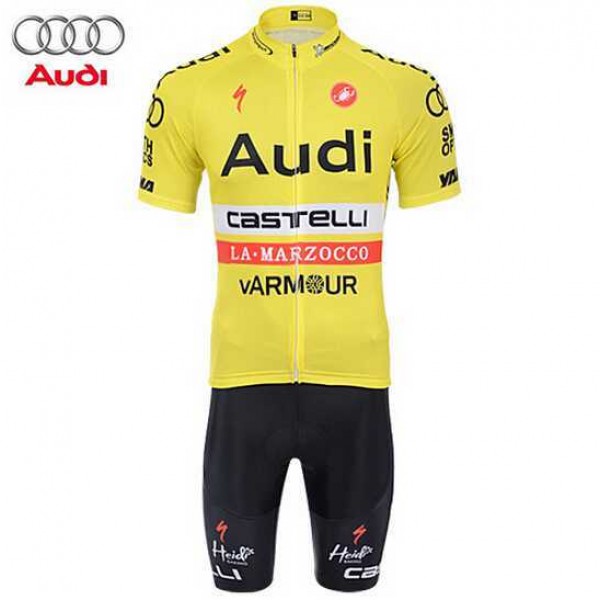 2015 AUDI Wielerkleding Set Wielershirt Korte Mouwen+Fietsbroek Korte Geel