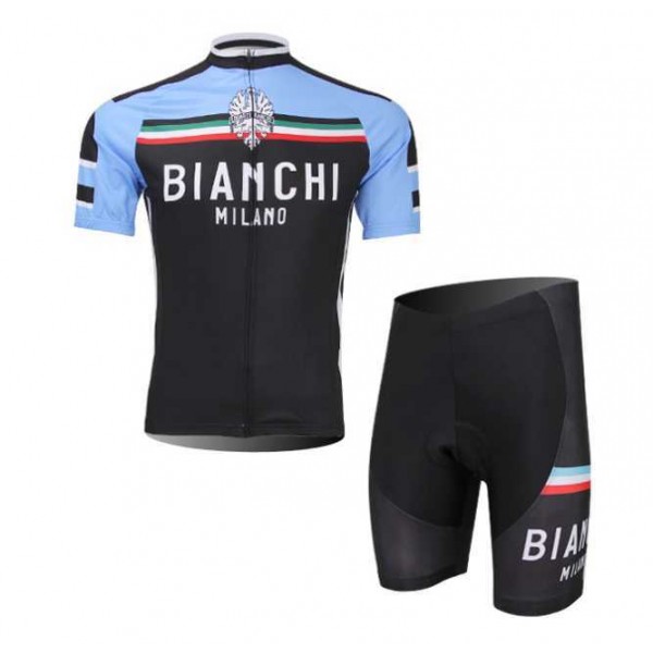 Bianchi 2014 Wielerkleding Set Set Wielershirts Korte Mouw+Fietsbroek Zwart Blauw