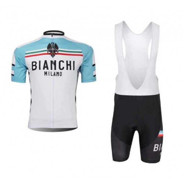Bianchi 2014 Fietskleding Set Fietsshirt Met Korte Mouwen+Korte Koersbroek Wit Blauw