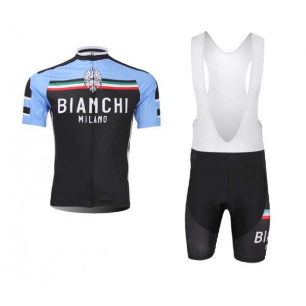 Bianchi 2014 Fietskleding Set Outle Wielershirts Korte Mouw+Fietsbroek Korte Bib Blauw Zwart