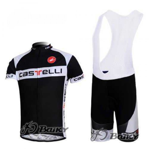 Castelli Pro Team Fietskleding Set Fietsshirt Met Korte Mouwen+Korte Koersbroek Zwart Wit
