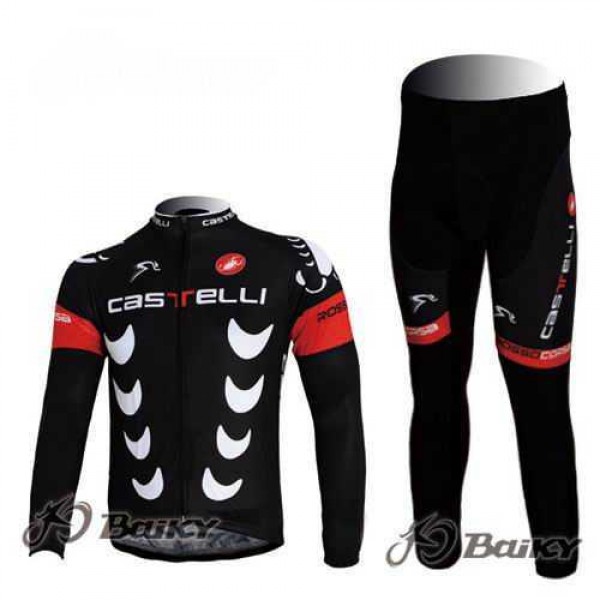 Castelli Pro Team Wielerkleding Set Wielershirts Lange Mouw+Lange Fietsbroeken Zwart