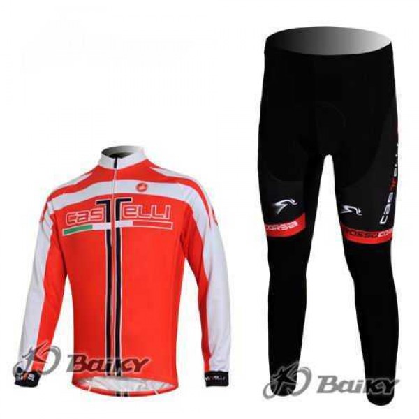 Castelli Fietskleding Wielershirts Lange Mouw+Lange Fietsbroeken Rood Wit