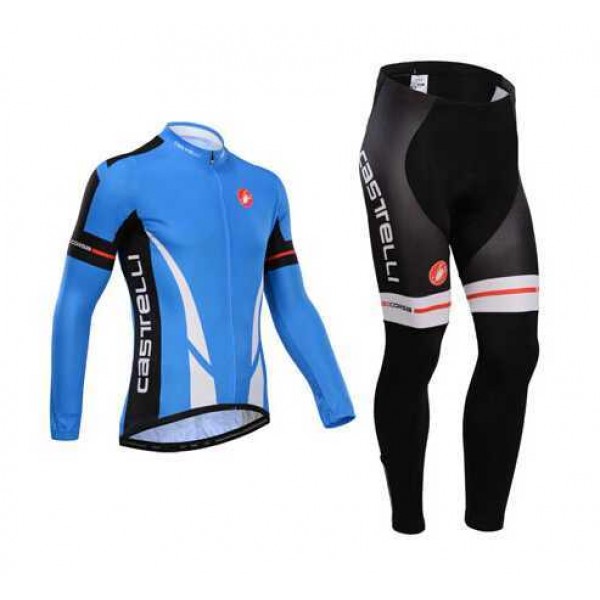 Castelli 2014 Wielerkleding Set Wielershirt Lange Mouw+Lange Fietsbroeken Blauw