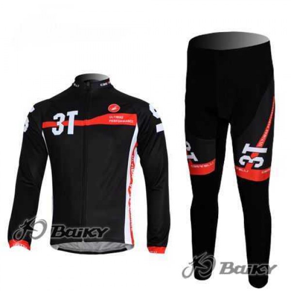 Castelli 3T Wielerkleding Set Wielershirts Lange Mouw+Lange Fietsbroeken Zwart