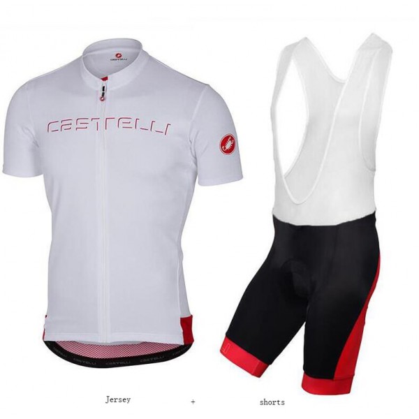 2017 Castelli Fietskleding Set Fietsshirt Met Korte Mouwen+Korte Koersbroek Wit