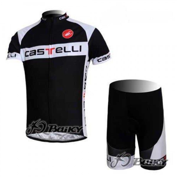Castelli Pro Team Wielerkleding Set Wielershirts Korte+Korte Fietsbroeken Zwart Wit