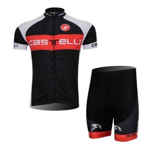 Castelli Wielerkleding Set Wielershirts Korte Mouw+Fietsbroek Zwart Rood