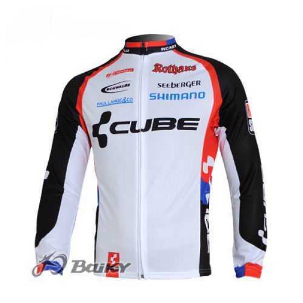 Cube Fintro Pro Team Wielershirts Lange Mouwen Wit Zwart