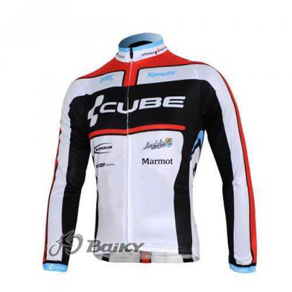 Cube Fintro Pro Team Wielershirts Lange Mouwen Wit Zwart Rood