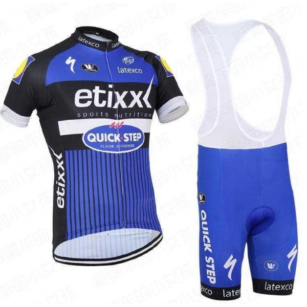 2016 Etixx-Quick Step Fietskleding Set Fietsshirt Met Korte Mouwen+Korte Koersbroek Blauw Zwart