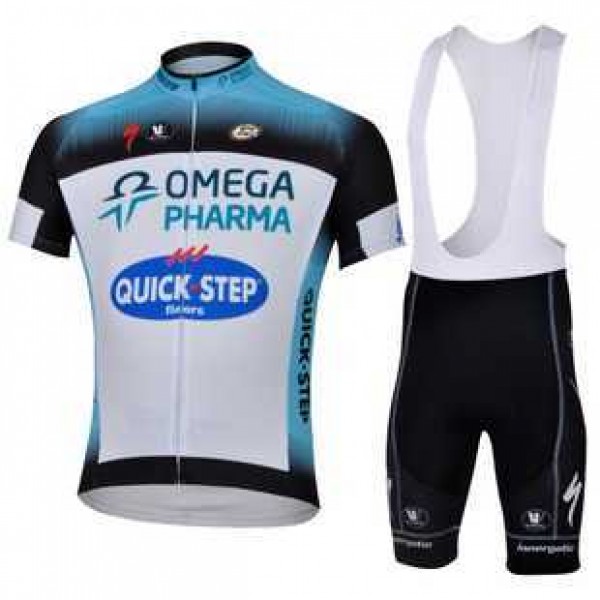 2013 Omega Pharma Quick Step Fietskleding Set Fietsshirt Met Korte Mouwen+Korte Koersbroek Wit Zwart