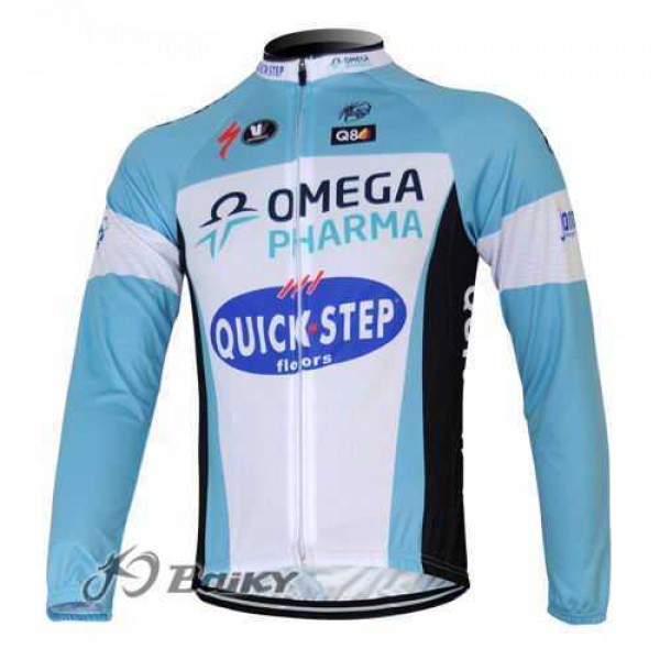 Omega Pharma Quick Step Pro Team Wielershirts Lange Mouwen Blauw Wit