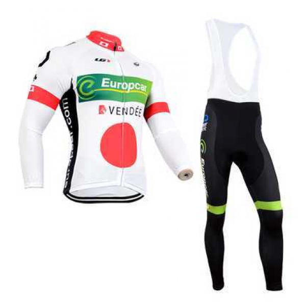 Europcar 2014 Fietskleding Wielershirt Lange Mouwen+Lange Fietsbroeken Bib Zwart Wit Rood Groen