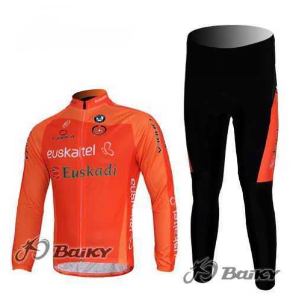 Euskaltel-Euskadi Pro Team Wielerkleding Set Wielershirts Lange Mouw+Lange Fietsbroeken Oranje