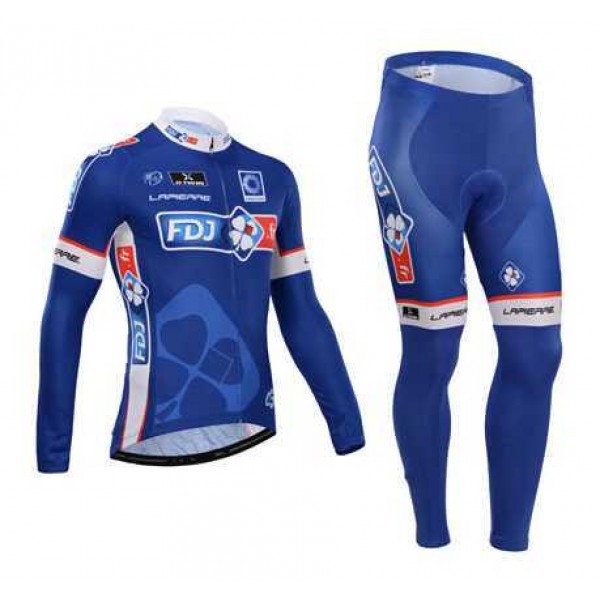 FDJ.Fr 2014 Wielerkleding Set Wielershirt Lange Mouw+Lange Fietsbroeken Blauw