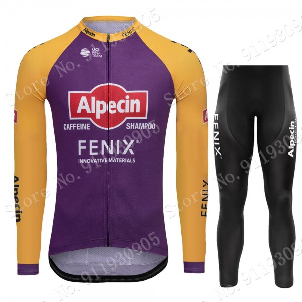 Purple France Tour 2021 Alpecin Fenix Pro Team Wielerkleding Set Fietsshirts Lange Mouw+Lange Fietsrbroek Bib EngvEn