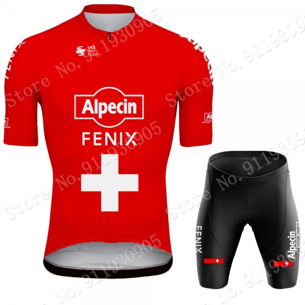 Alpecin Fenix Swiss Pro Team 2021 Fietskleding Set Wielershirts Korte Mouw+Korte Fietsbroeken Bib GvELKN