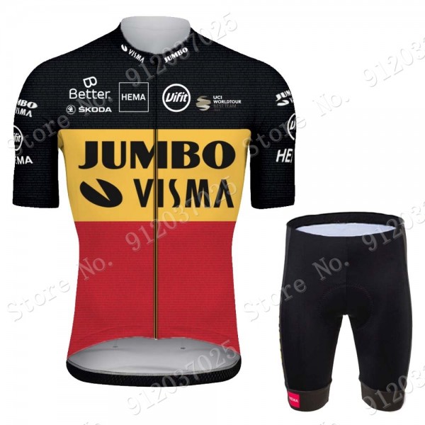 Jumbo Visma Belgium 2021 Team Wielerkleding Fietsshirt Korte Mouw+Korte Fietsbroeken X16Eoy